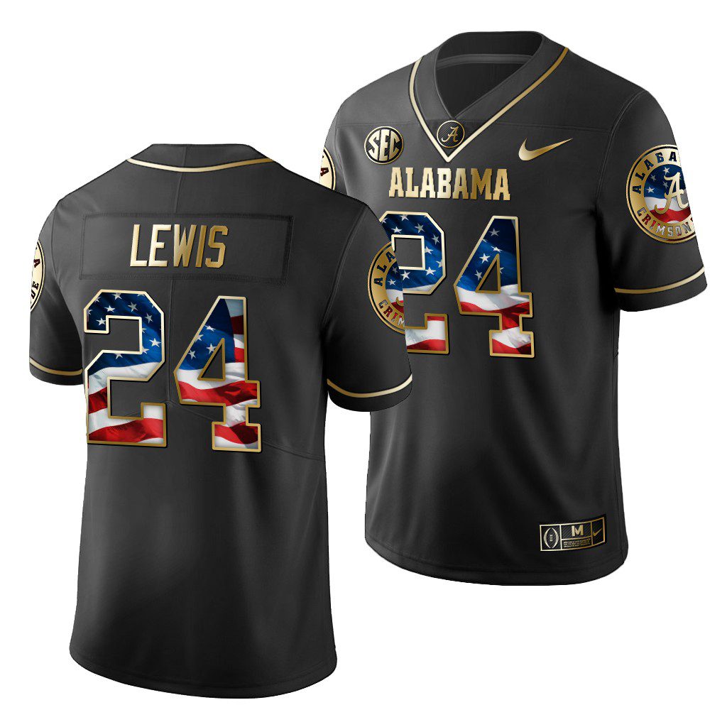 Men's Alabama Crimson Tide Terrell Lewis #24 Black Golden Limited Edition 2019 Stars and Stripes NCAA College Football Jersey